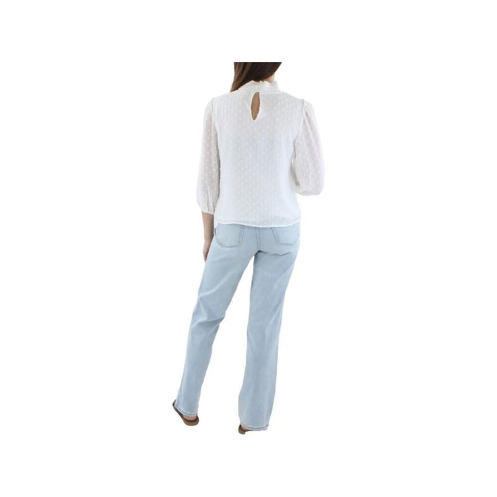 RILEY&RAE Womens White Sheer Keyhole Back Lined Pouf Sleeve Tie Neck Blouse XL - Picture 2 of 2